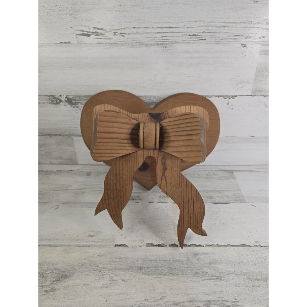The Wood Nook Heart Shaped Wall Shelf with Bow Rustic Handcrafted Wood Decor